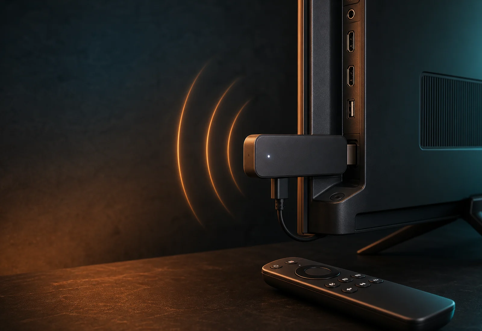 Compact streaming player connected to a television with remote-guided IPTV installation