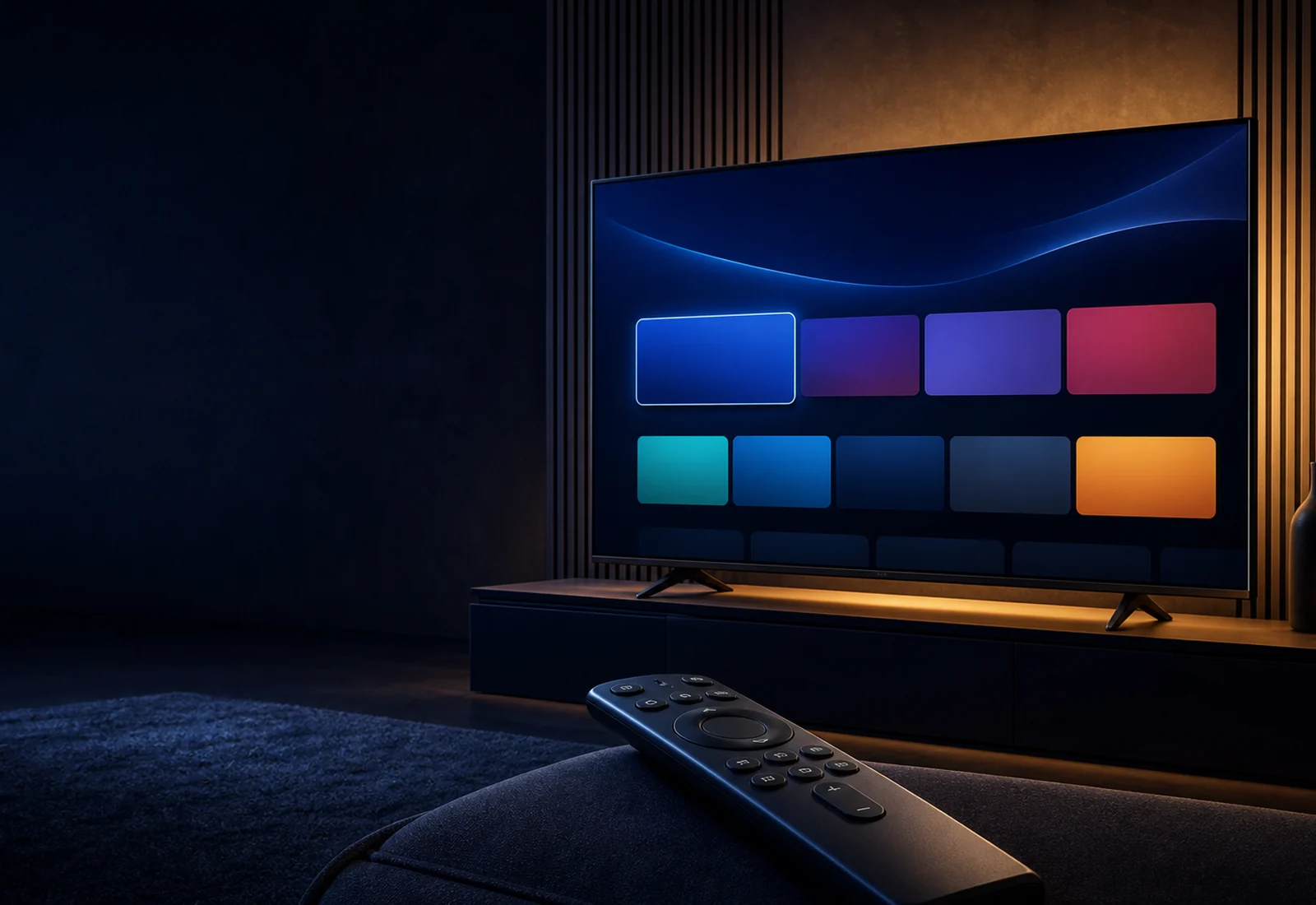 Smart television as the primary IPTV screen with a remote and organized app interface