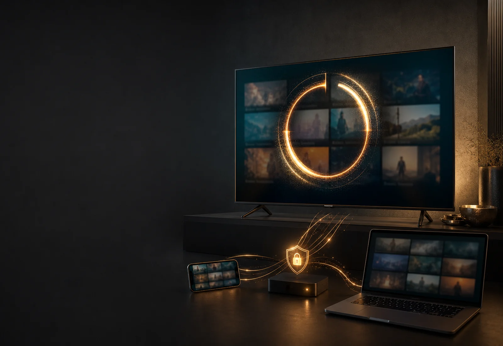 IPTV free-trial testing dashboard across television, phone, and computer